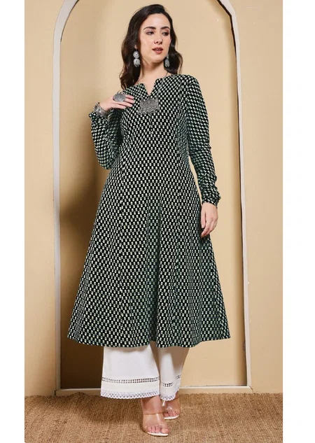 Black Colour Printed Cotton Ladies Kurtis Wholesale Market In Surat FAR0122